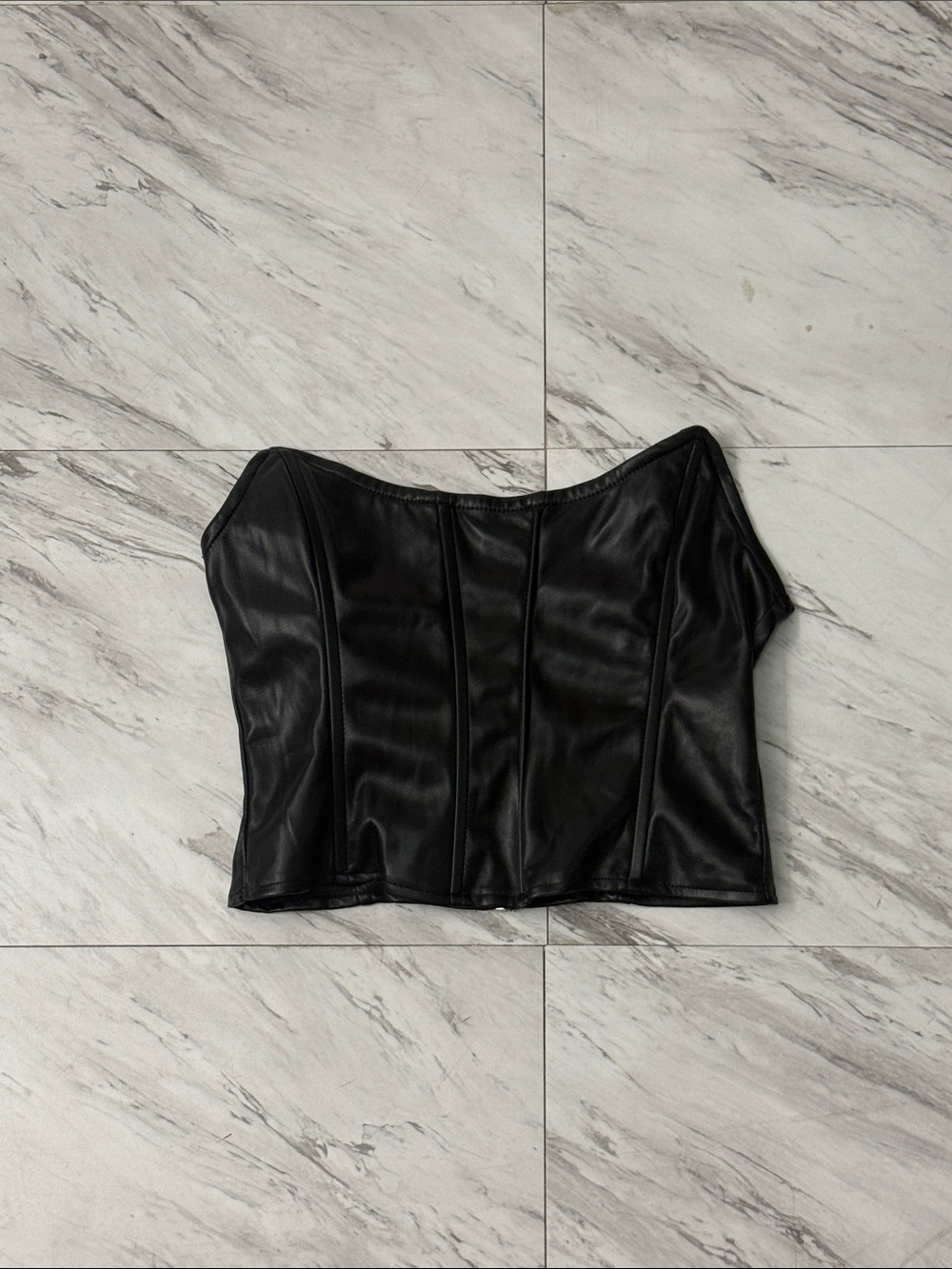 Fashion Nova Black Faux Leather Strapless Corset Crop Top